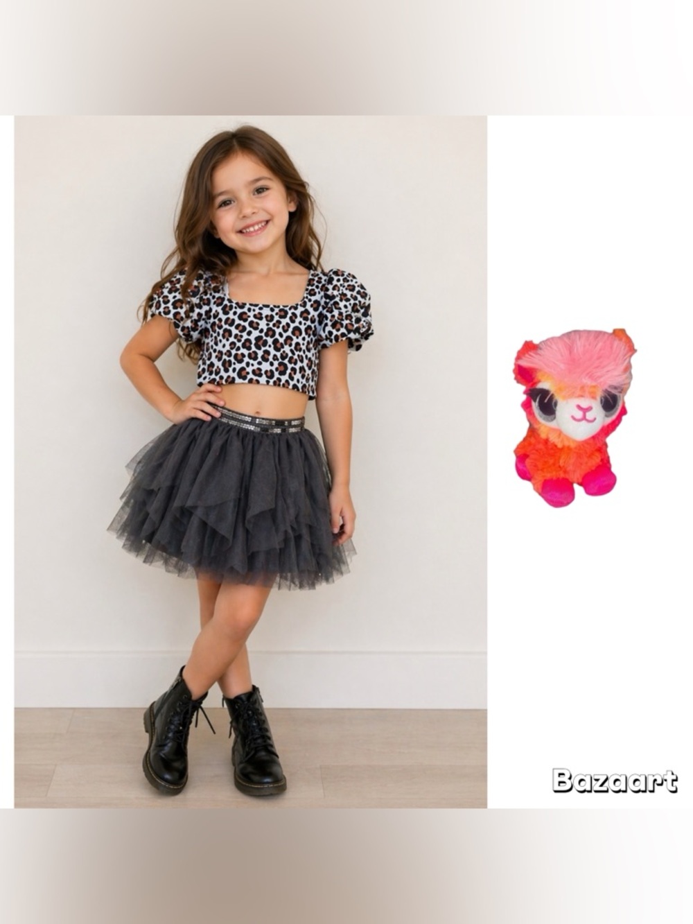3pc 6/7 Girls Leopard Print Bikini Swim Top Swim Skirt Cover Up And plush